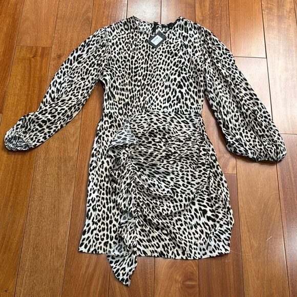 NWT MAJE Ruffled leopard-print crepe mini dress size 36 US 4 - Picture 3 of 11